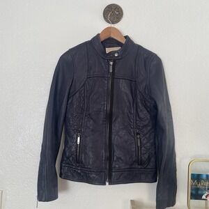 Vintage Michael Kors Dark Purple Leather Moto Jacket‎